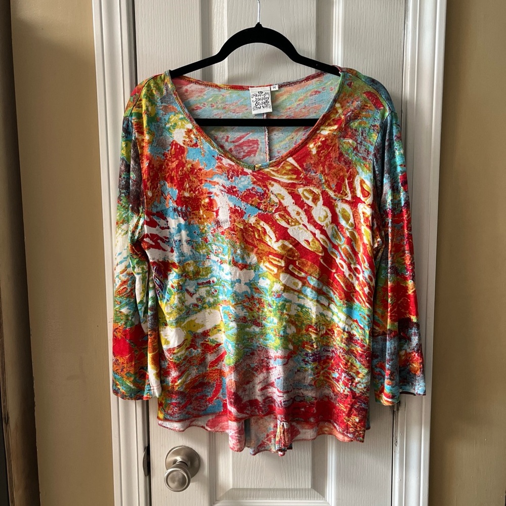 Parsley and Sage Top Sz.M Vibrant Abstract Design Splashes of Color Art to Wear